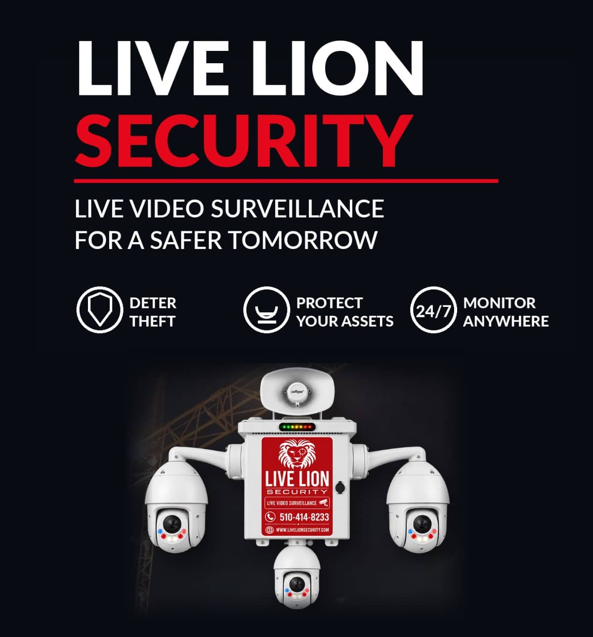Live Lion Security live video surveillance cameras for construction sites: deter theft, protect your assets, monitor anywhere 24/7
